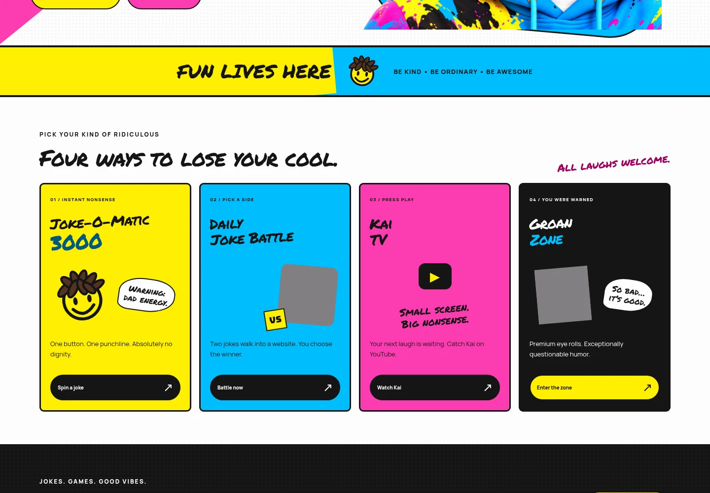 The real comedy playground homepage — authentic visual captured from project files